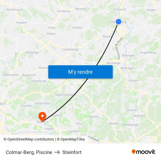 Colmar-Berg, Piscine to Steinfort map