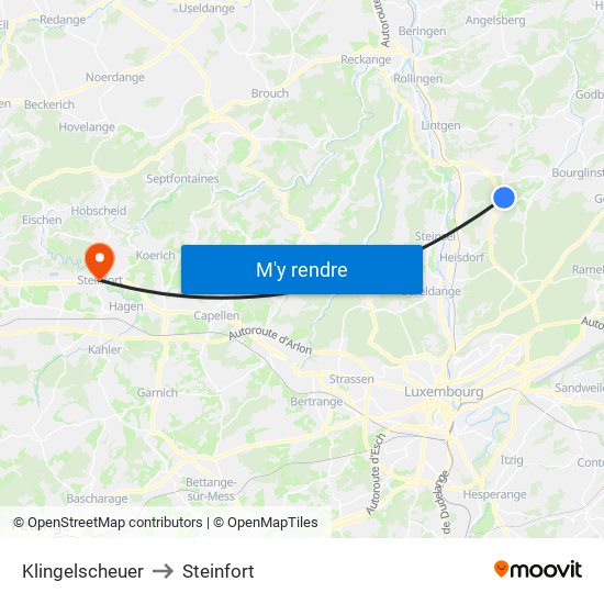 Klingelscheuer to Steinfort map