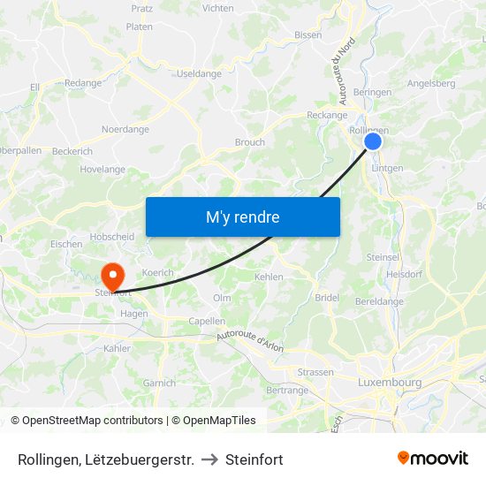 Rollingen, Lëtzebuergerstr. to Steinfort map