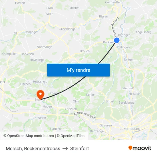 Mersch, Reckenerstrooss to Steinfort map