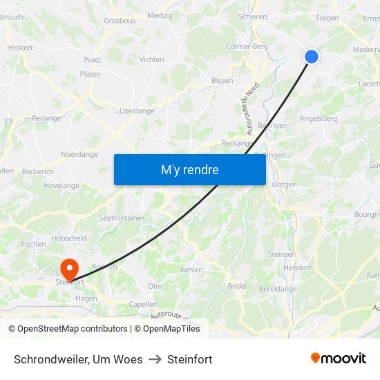 Schrondweiler, Um Woes to Steinfort map