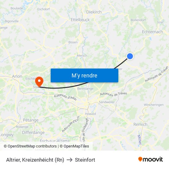 Altrier, Kreizenhéicht (Rn) to Steinfort map