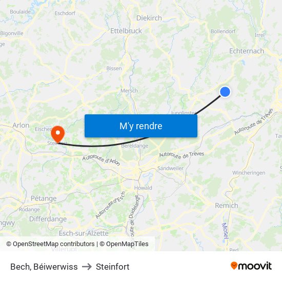 Bech, Béiwerwiss to Steinfort map