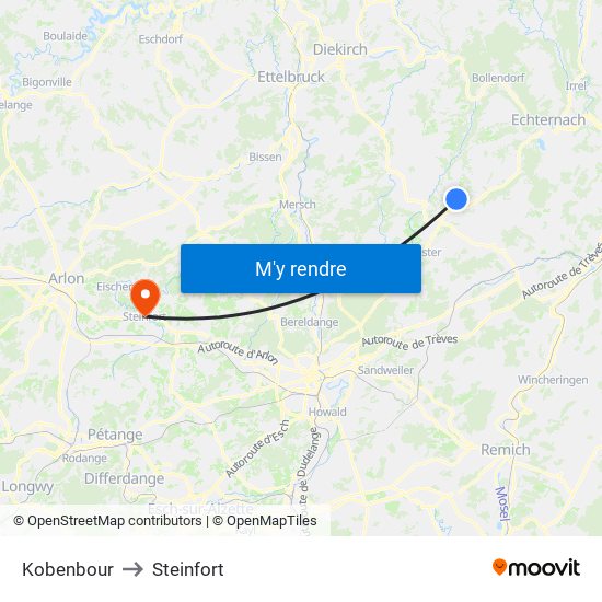 Kobenbour to Steinfort map