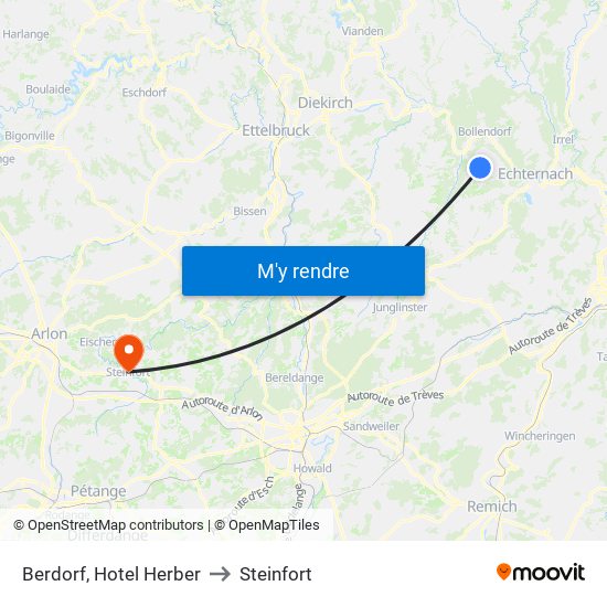 Berdorf, Hotel Herber to Steinfort map