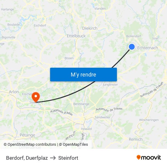 Berdorf, Duerfplaz to Steinfort map