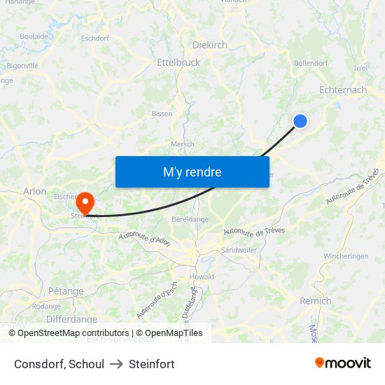 Consdorf, Schoul to Steinfort map
