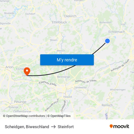 Scheidgen, Biweschland to Steinfort map
