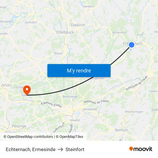 Echternach, Ermesinde to Steinfort map