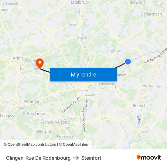 Olingen, Rue De Rodenbourg to Steinfort map