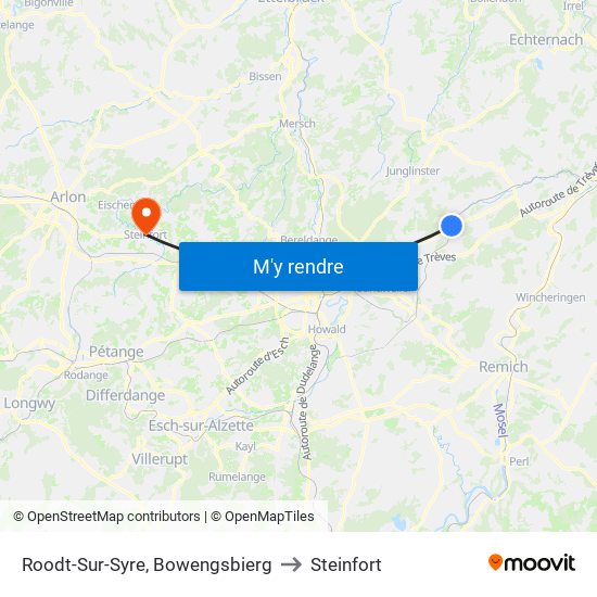 Roodt-Sur-Syre, Bowengsbierg to Steinfort map