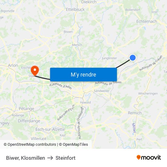 Biwer, Klosmillen to Steinfort map