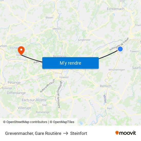 Grevenmacher, Gare Routière to Steinfort map