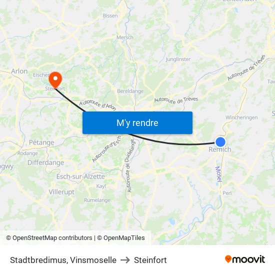 Stadtbredimus, Vinsmoselle to Steinfort map