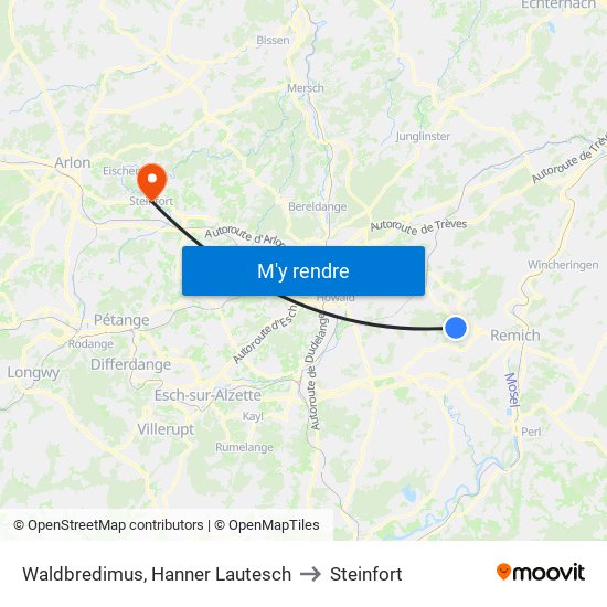 Waldbredimus, Hanner Lautesch to Steinfort map