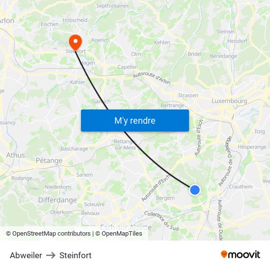 Abweiler to Steinfort map