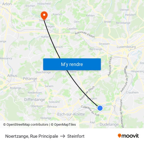 Noertzange, Rue Principale to Steinfort map