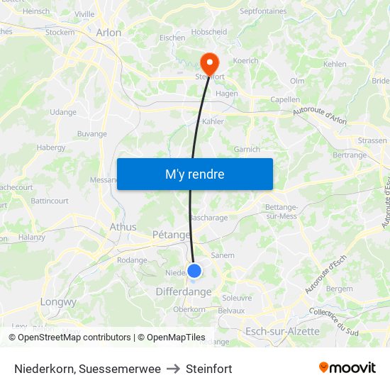 Niederkorn, Suessemerwee to Steinfort map
