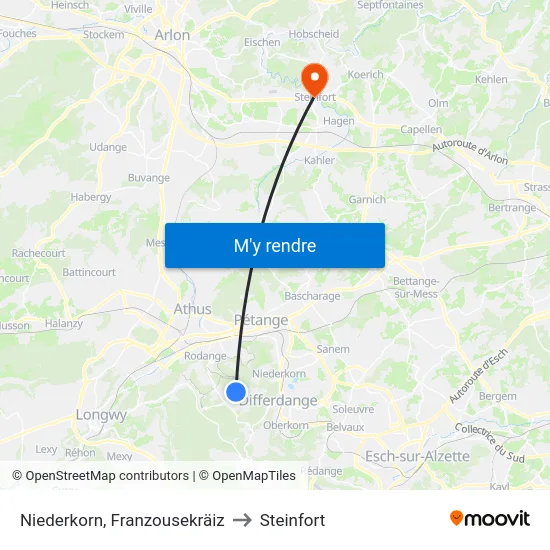 Niederkorn, Franzousekräiz to Steinfort map