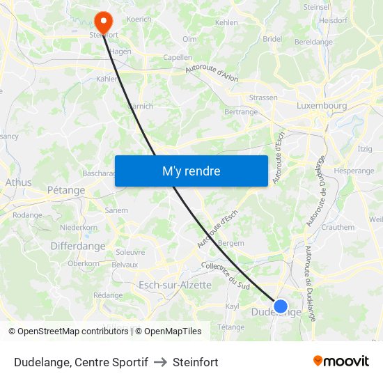 Dudelange, Centre Sportif to Steinfort map
