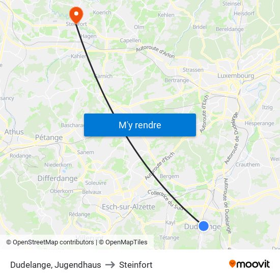 Dudelange, Jugendhaus to Steinfort map