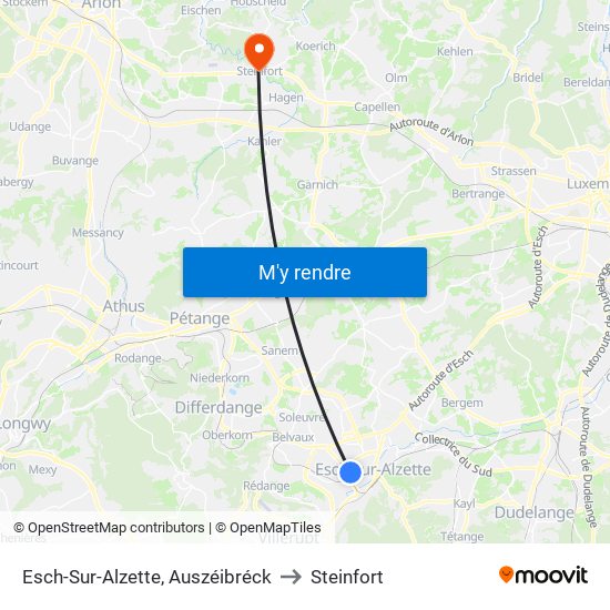 Esch-Sur-Alzette, Auszéibréck to Steinfort map