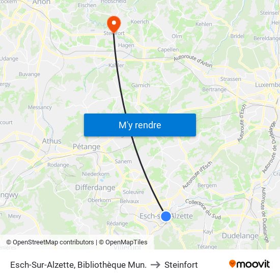 Esch-Sur-Alzette, Bibliothèque Mun. to Steinfort map