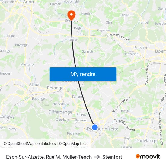 Esch-Sur-Alzette, Rue M. Müller-Tesch to Steinfort map