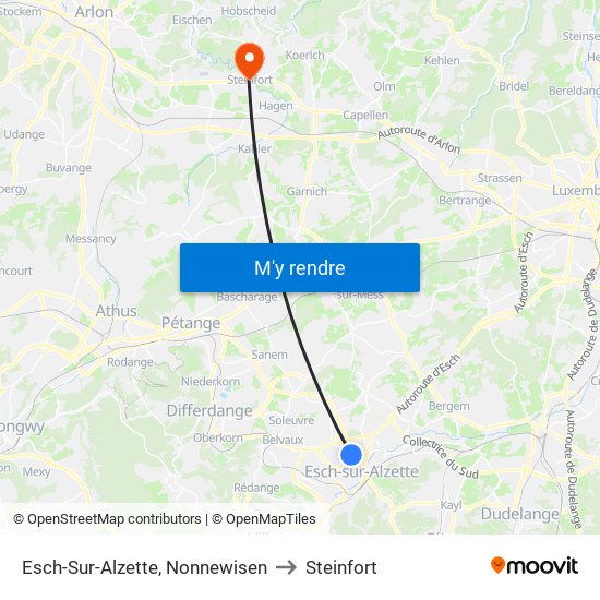 Esch-Sur-Alzette, Nonnewisen to Steinfort map
