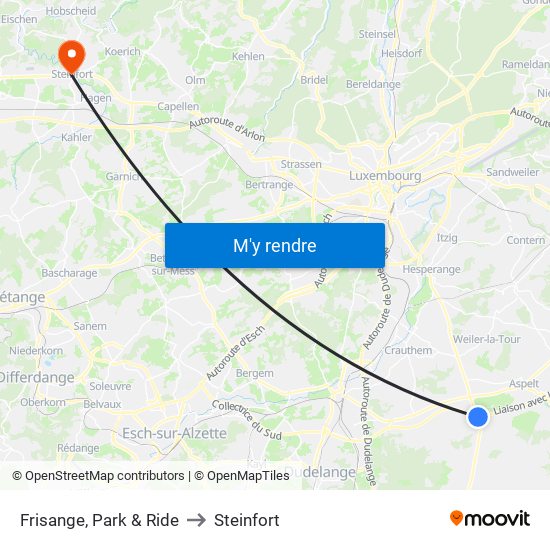 Frisange, Park & Ride to Steinfort map