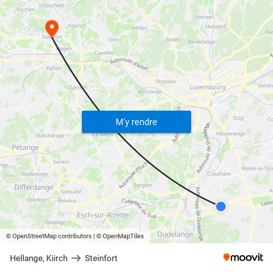 Hellange, Kiirch to Steinfort map
