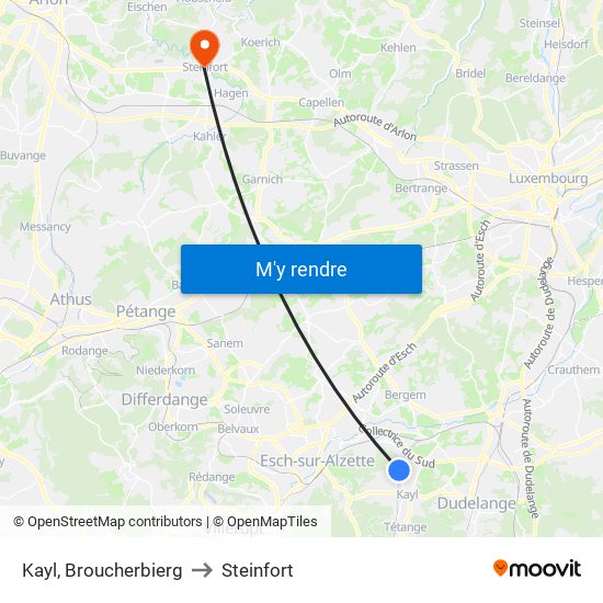 Kayl, Broucherbierg to Steinfort map