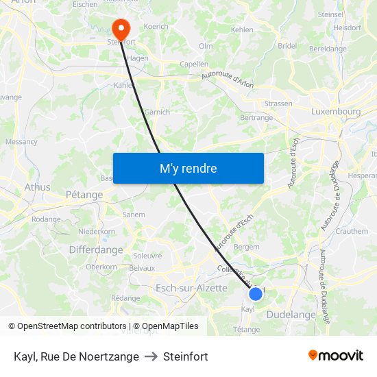 Kayl, Rue De Noertzange to Steinfort map