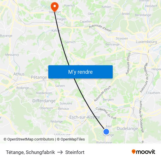 Tétange, Schungfabrik to Steinfort map