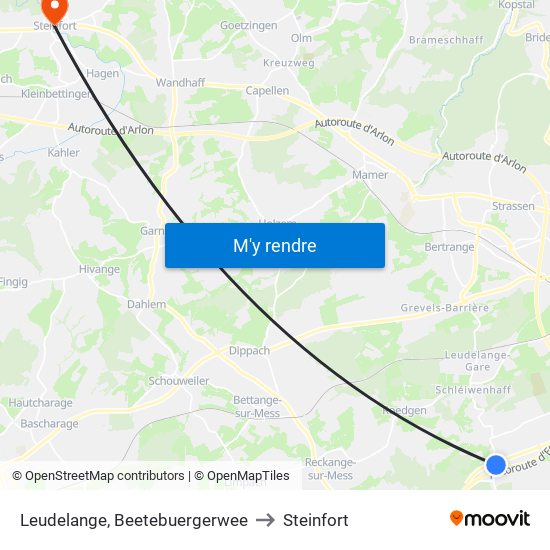 Leudelange, Beetebuergerwee to Steinfort map