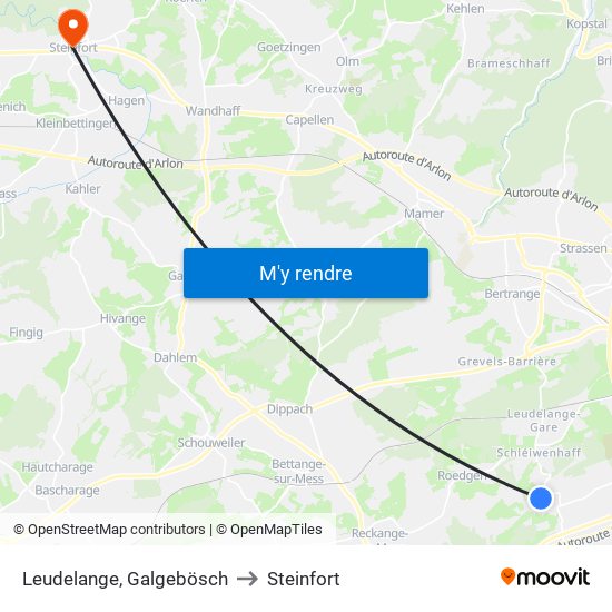 Leudelange, Galgebösch to Steinfort map