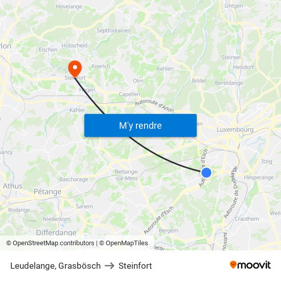 Leudelange, Grasbösch to Steinfort map
