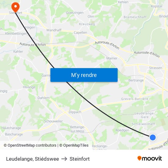 Leudelange, Stiédswee to Steinfort map