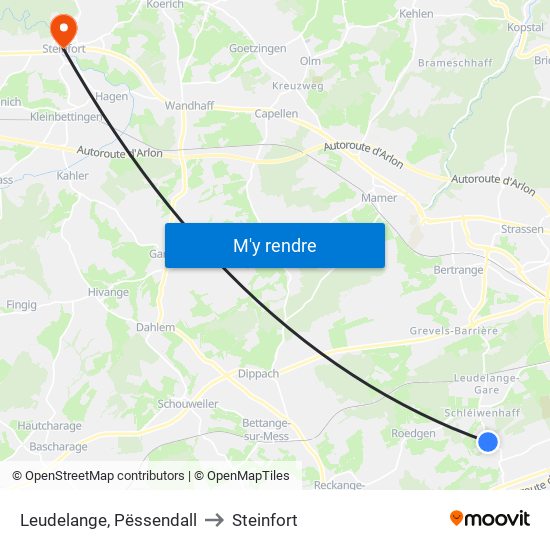 Leudelange, Pëssendall to Steinfort map