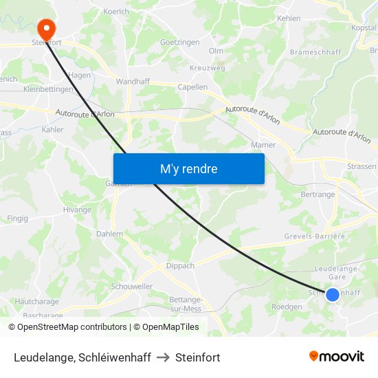 Leudelange, Schléiwenhaff to Steinfort map