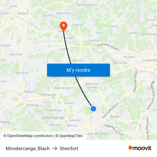 Mondercange, Blach to Steinfort map