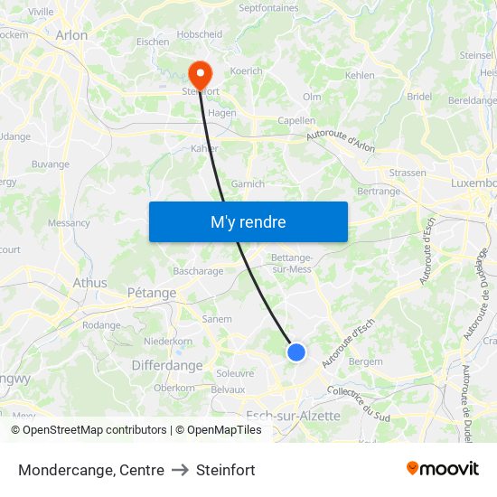 Mondercange, Centre to Steinfort map