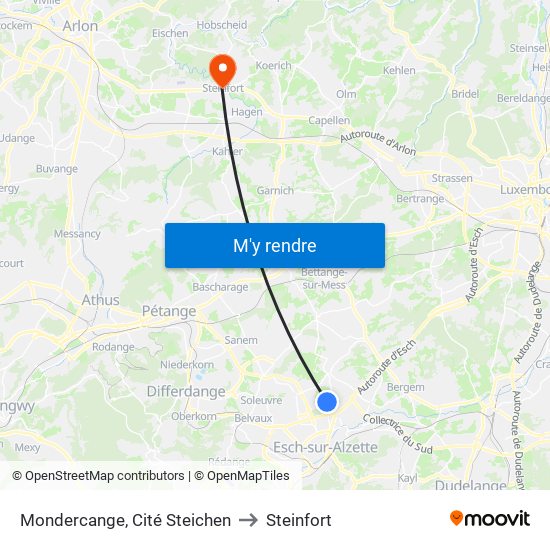 Mondercange, Cité Steichen to Steinfort map