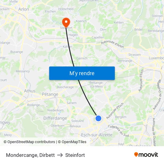 Mondercange, Dirbett to Steinfort map