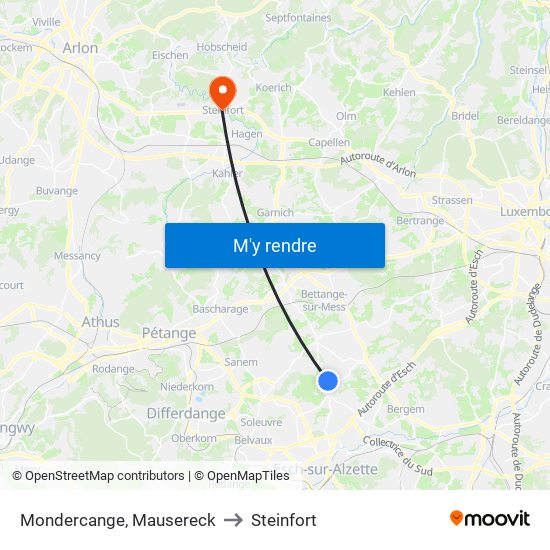 Mondercange, Mausereck to Steinfort map