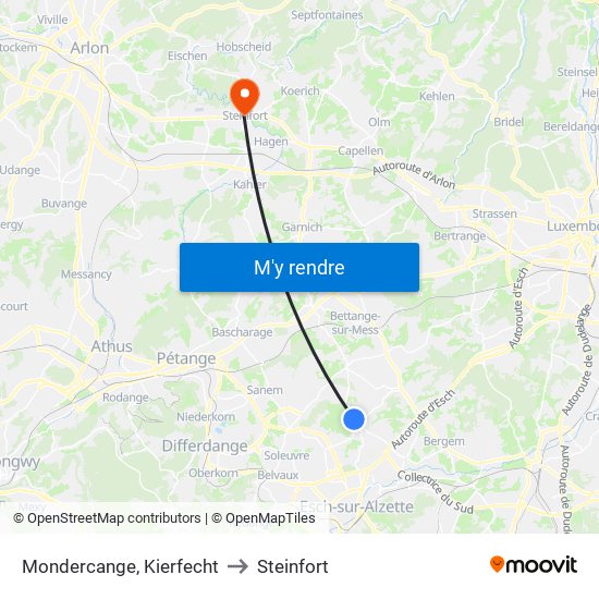 Mondercange, Kierfecht to Steinfort map