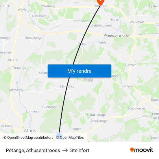 Pétange, Athuserstrooss to Steinfort map