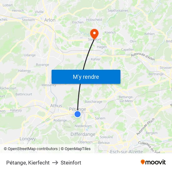 Pétange, Kierfecht to Steinfort map