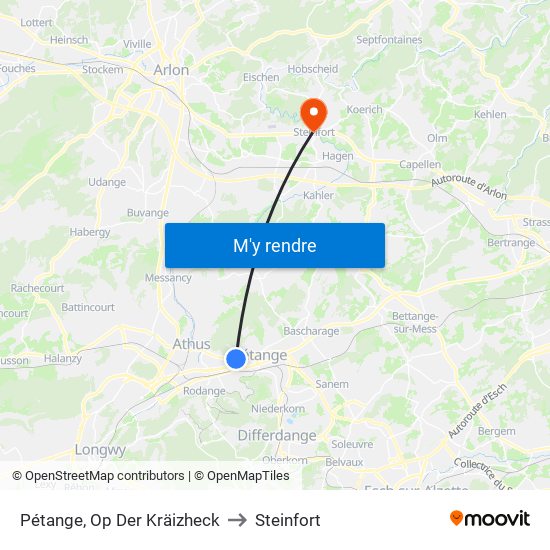 Pétange, Op Der Kräizheck to Steinfort map