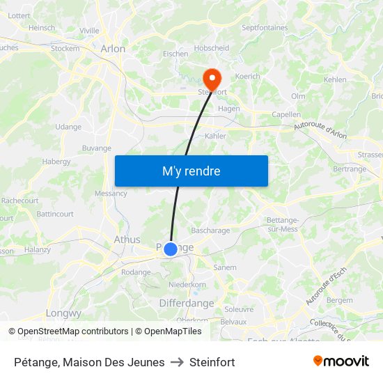 Pétange, Maison Des Jeunes to Steinfort map